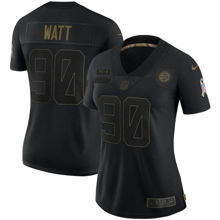NFL Pittsburgh Steelers #90 T.J. Watt Nike Women 2020 Salute To Service Limited  Black jerseys